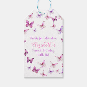 Pink Butterfly Zweites Geburtstagskinder-Mädchen Geschenkanhänger