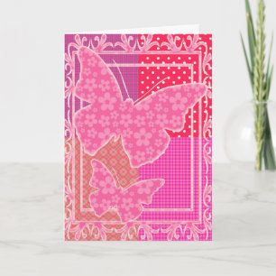 Pink Butterflys Thank You Card Dankeskarte