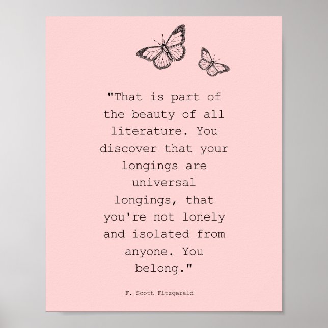 Pink Butterly F Scott Fitzgerald Literatur Zitat Poster (Vorne)