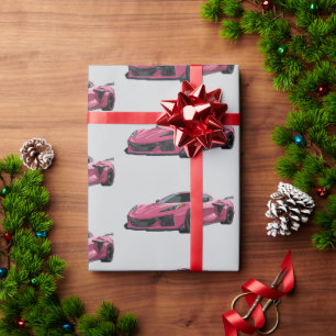 Pink C8 Corvette Sportwagen Handgezeichnet Geschenkpapier