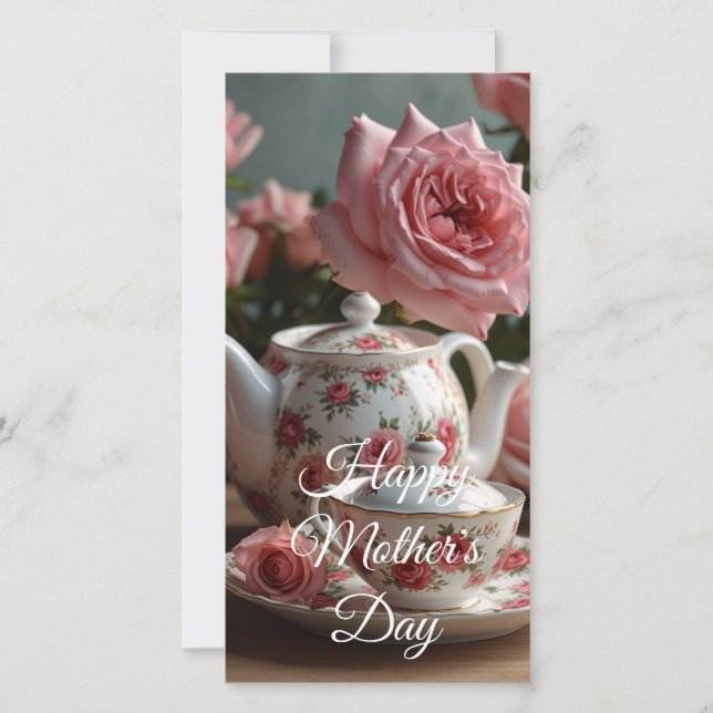 Pink Cabbage Rose Tea  Feiertagskarte (Vorderseite)