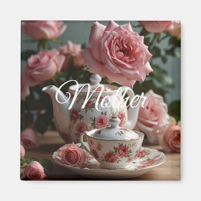 Pink Cabbage Rose Tea  Magnet (Vorne)