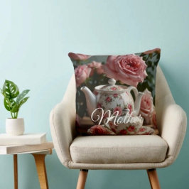 Pink Cabbage Rose Tea Throw Pillow Kissen