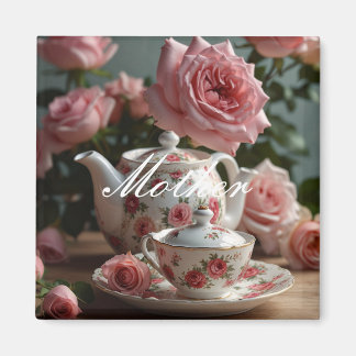 Pink Cabbage Rose Tee Magnet