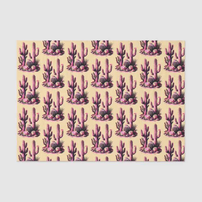 Pink Cacti Batch-Tan Background Seidenpapier (Vorderseite)