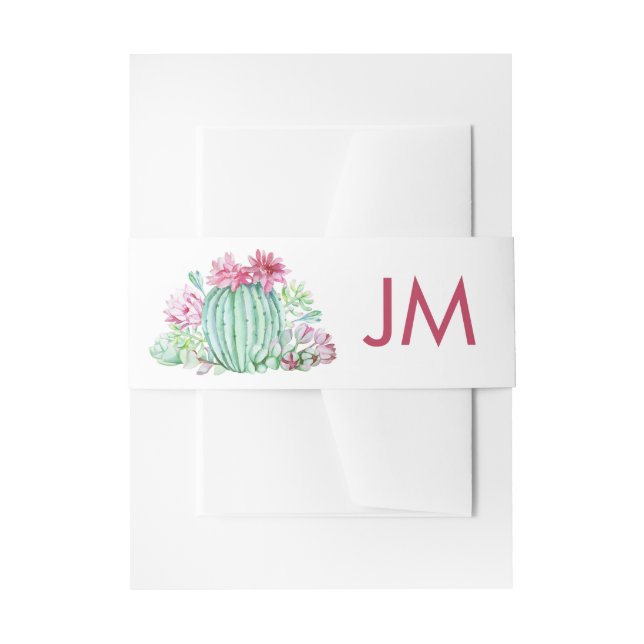 Pink Cactus Blume Succulents Wedding Monogram Einladungsbanderole (Vorderseite Beispiel)
