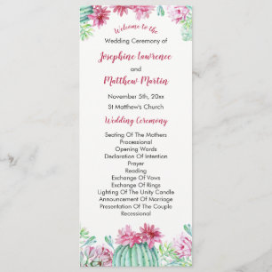 Pink Cactus Blume Succulents Wedding Program Programm