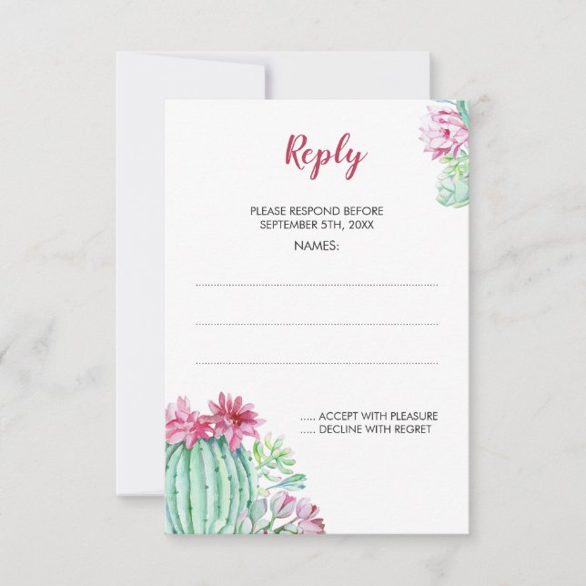Pink Cactus Blume Sukkulente Hochzeitskarten RSVP Karte (Vorderseite)