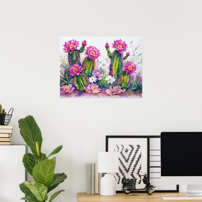 Pink Cactus Desert Flowers Art Poster - Arizona! (Heimbüro)