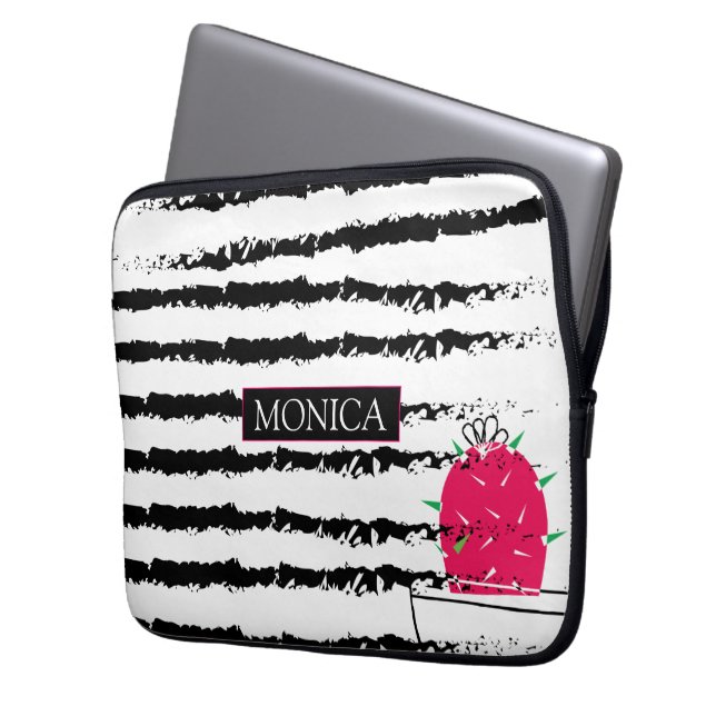 Pink Cactus Monogram Laptopschutzhülle (Vorderseite Links)