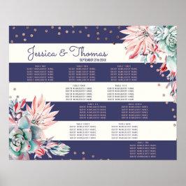 Pink Cactus Navy Stripes Rose Gold Seating Chart Poster