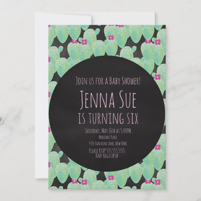 Pink Cactus Pattern Greenery Baby Shower Party (Vorderseite)