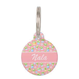 Pink Cactus Pattern Personalisiert Puppy Dog Cat I Haustiermarke