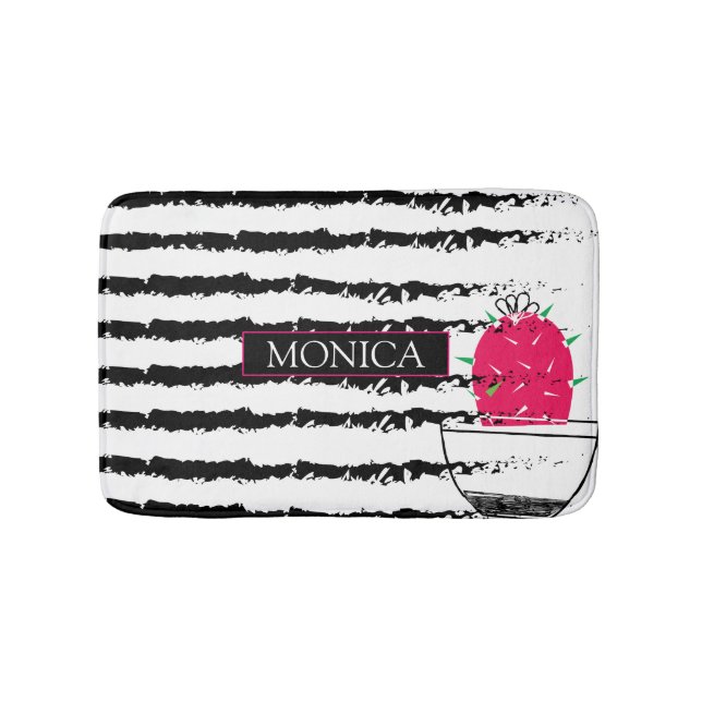 Pink Cactus striped pattern Badematte (Vorderseite)