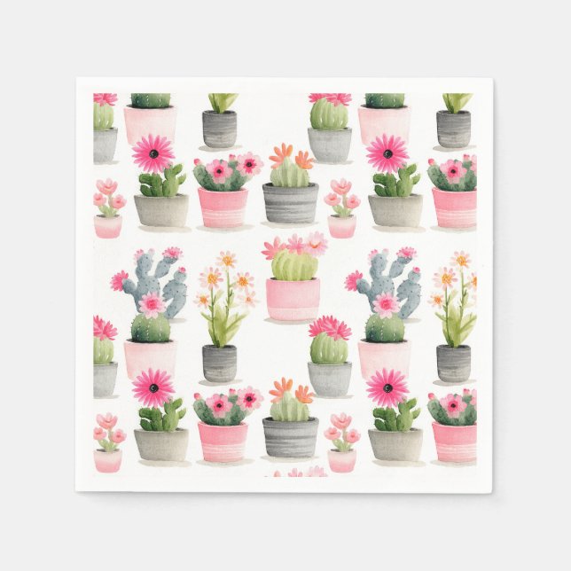 Pink Cactus Succulent Pattern Western Aquarell Serviette (Vorderseite)