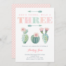 Pink Cactus Third Birthday Party Cards für Mädchen Einladung
