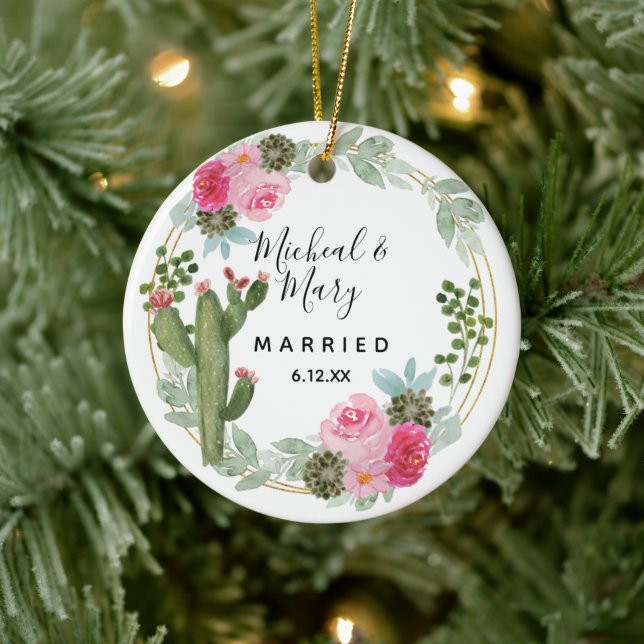 Pink Cactus Wedding Ornament Gift (Baum)