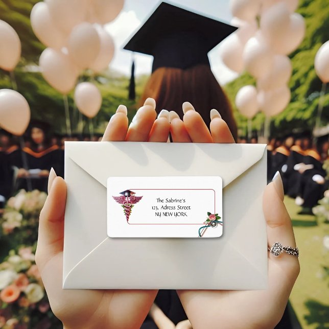 Pink caduceus Stethoscope Nurse Abschluss Adressaufkleber (Von Creator hochgeladen)