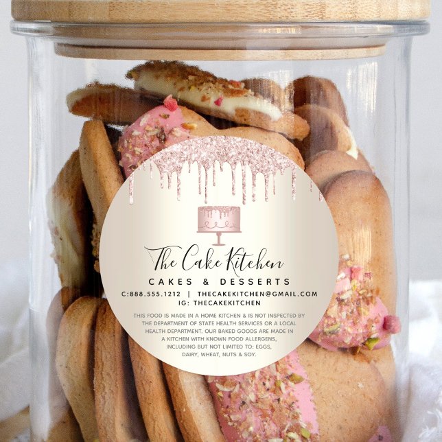 Pink Cake Bäckerei Koch Glitzer Tropfen Gold Legal Runder Aufkleber (Von Creator hochgeladen)