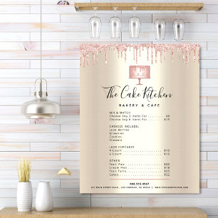 Pink Cake Bakery Glitter Drip Gold Speisekarte Pre Poster