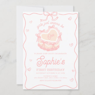 Pink Cake Bow Girls wollen nur ein Geburtstag habe Einladung