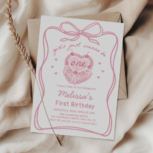 Pink Cake Bow Girls wollen nur ein Geburtstag habe Einladung