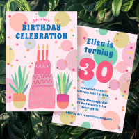 Pink Cake Bubbles Whimsical BIRTHDAY PARTY Custom