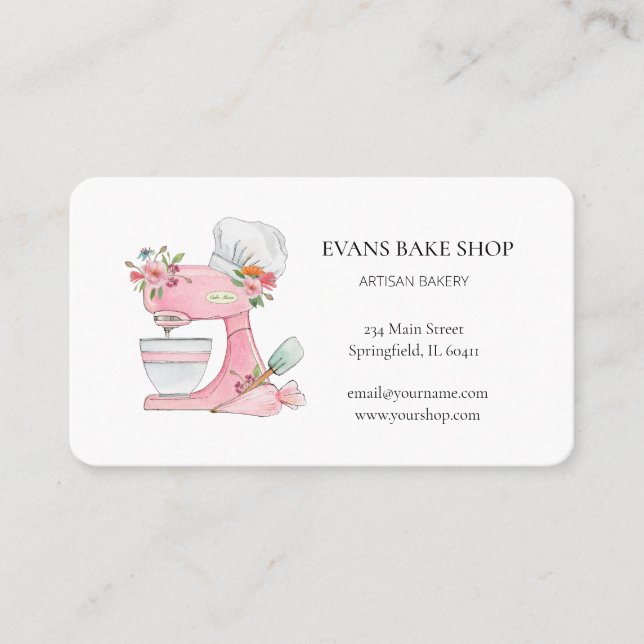 Pink Cake Mixer Logo Backen Visitenkarte (Vorderseite)