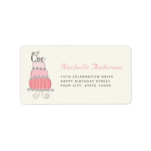 Pink Cake One Baby Girl 1. Geburtstag Party Labels Adressaufkleber