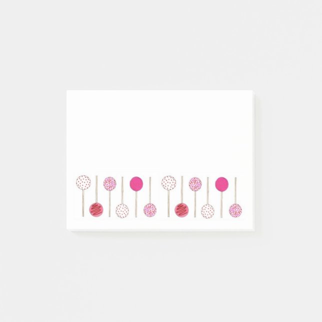 Pink Cake Pops Feinschmecker Dessert Liebe Bäckere Post-it Klebezettel (Vorderseite)