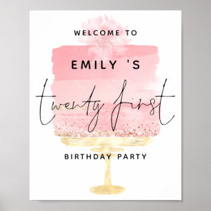 Pink Cake Schriftzug Willkommen Name 21. Geburtsta Poster