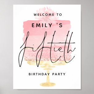 Pink Cake Script Willkommensname 50. Geburtstagspa Poster