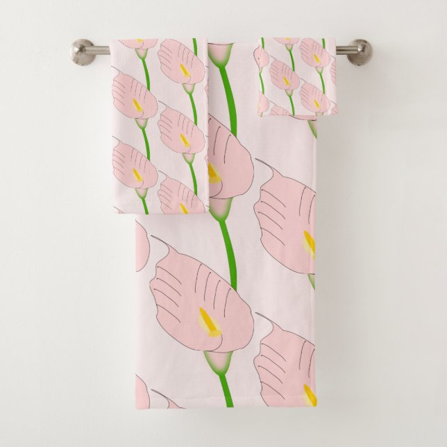 Pink Cala Lily Design Badhandtuch Set (Insitu)