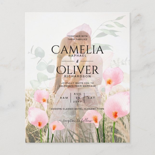 PINK CALLA LILILIES FOTO OVERLAY WEDING EINLADUNG FLYER (Vorne)