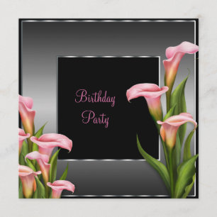 Pink Calla Lily Black Birthday Party Einladung