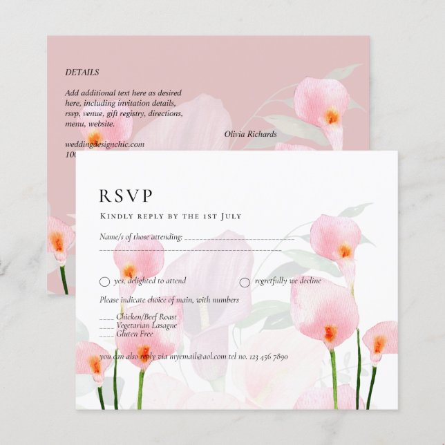 Pink Calla Lily Bouquet Wedding RSVP (Vorne/Hinten)