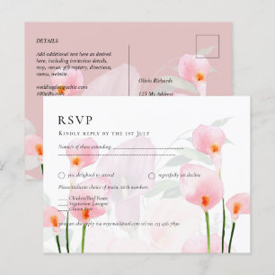 Pink Calla Lily Bouquet Wedding RSVP Postkarte