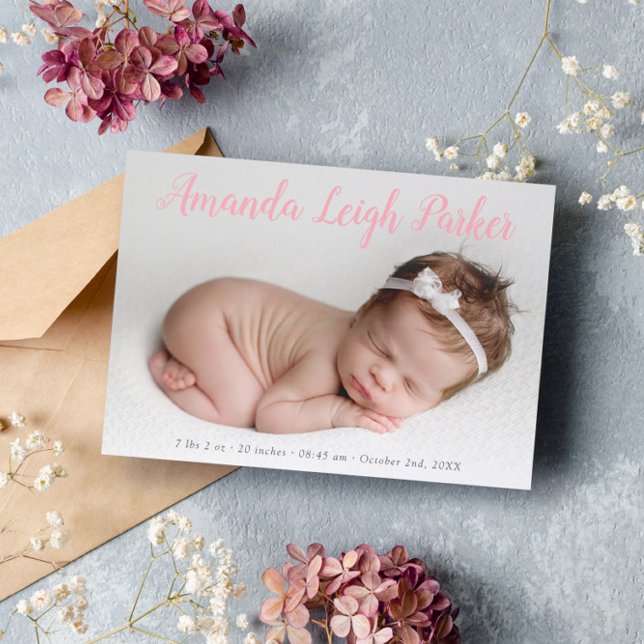 Pink Calligraphy Name Baby Ankündigung (Von Creator hochgeladen)