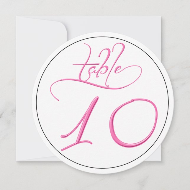 Pink Calligraphy Script Round Tischnummer 10 Card (Vorderseite)