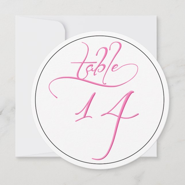 Pink Calligraphy Script Round Tischnummer 14 Card (Vorderseite)