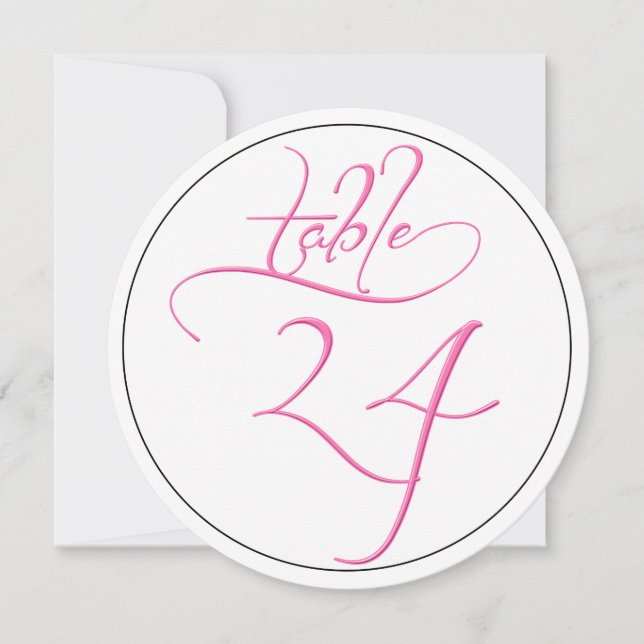 Pink Calligraphy Script Round Tischnummer 24 Card (Vorderseite)