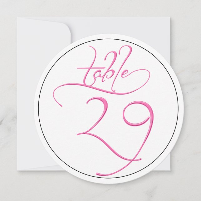 Pink Calligraphy Script Round Tischnummer 29 Card (Vorderseite)