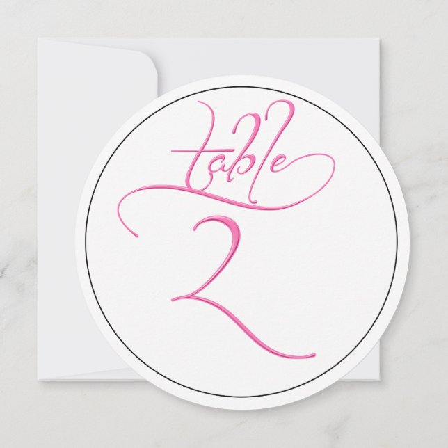 Pink Calligraphy Script Round Tischnummer 2 Card (Rückseite)