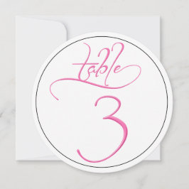 Pink Calligraphy Script Round Tischnummer 3 Card