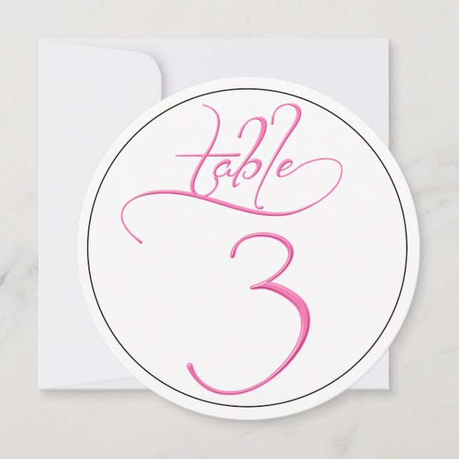 Pink Calligraphy Script Round Tischnummer 3 Card (Vorderseite)