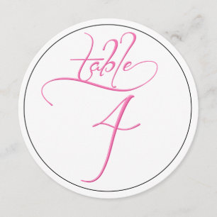 Pink Calligraphy Script Round Tischnummer 4 Card