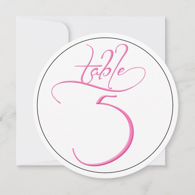 Pink Calligraphy Script Round Tischnummer 5 Card (Vorderseite)