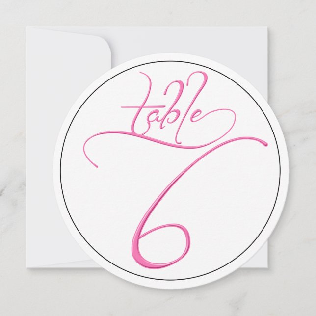 Pink Calligraphy Script Round Tischnummer 6 Card (Vorderseite)