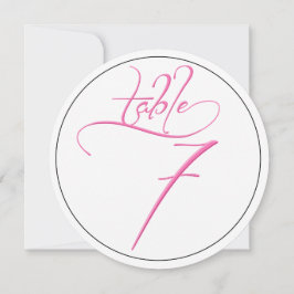 Pink Calligraphy Script Round Tischnummer 7 Card