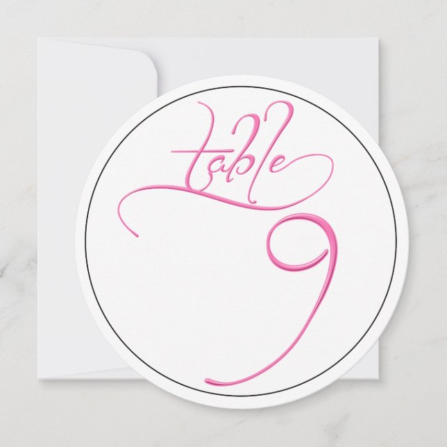 Pink Calligraphy Script Round Tischnummer 9 Card (Vorderseite)